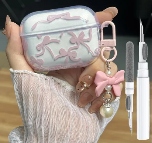 Miniatura 9 de Linda funda para Airpod de 2ª generación para diseño de lazo femenino, diseño de moda, diseño estético a prueba de golpes, funda para auriculares