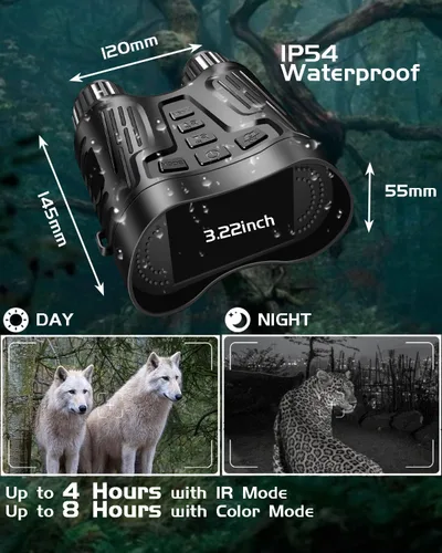 Miniatura 7 de Gafas de visión nocturna, prismáticos de visión nocturna 4K para adultos, pantalla HD de 3.2 pulgadas, tarjeta de 32 GB, zoom 8X para fotos