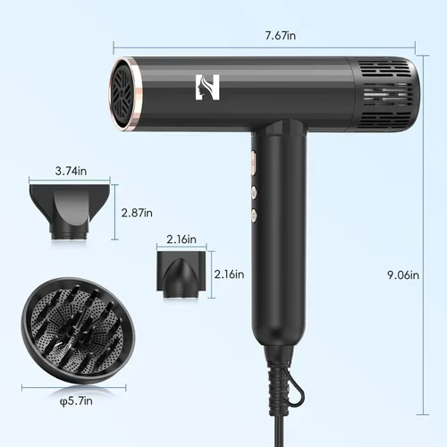 Miniatura 9 de Nicebay Secador de Pelo Iónico con Difusor para Cabello Rizado, Motor Sin Escobillas de Alta Velocidad de 1600W y 110000RPM para Secado Rápido