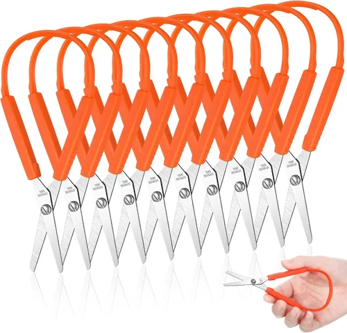 Miniatura 8 de Honoson Paquete de 10 tijeras de bucle para niños con agarre de 5.5 pulgadas, autoapertura, adaptativas, para necesidades especiales, mini tijeras