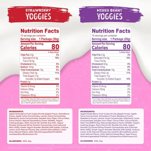Miniatura 2 de Nature's Garden Probiotic Yoggies - Paquete múltiple de 21 onzas (fresa 15 x 0.7 onzas + bayas mixtas de 15 x 0.7 onzas) aperitivo saludable