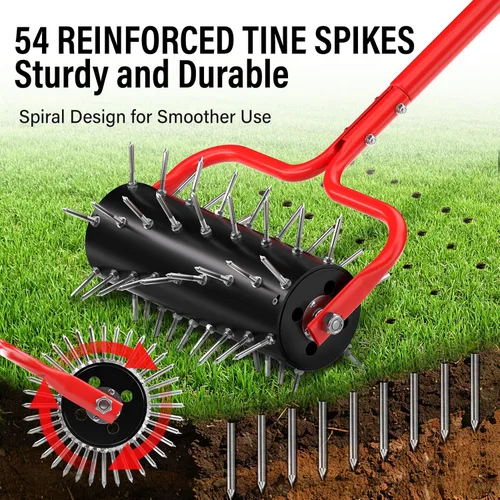 Miniatura 3 de VASALAID Aireador de césped, herramienta de césped rodante resistente con 54 picos prefijados mejorados, aireador de empuje manual para jardín