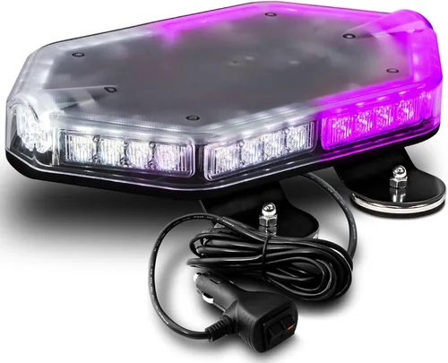 LAMPHUS NanoFlare NFMB40 Mini barra de luz LED estroboscópica de 12" 12V 40W color morado y blanco [imán/montaje permanente] Barra de luz rotativa