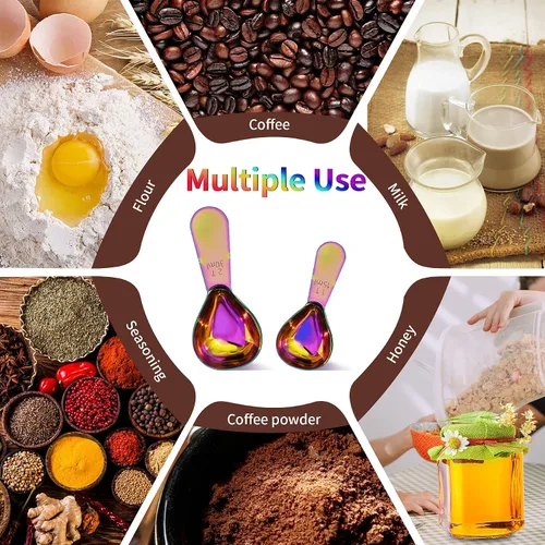 Miniatura 5 de Juego de 2 cucharas de café de acero inoxidable (1 cucharada, 2 cucharadas) Cucharas de café duraderas con mango ergonómico, cucharada de medición