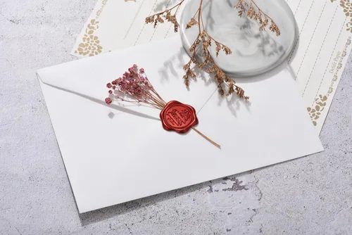 Miniatura 5 de Yoption 50 calcomanías adhesivas para sellos de cera con letra roja metálica, sellos de sobre, sellos de sobre, calcomanías de cera autoadhesivas