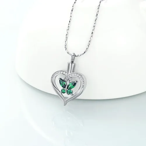 Miniatura 52 de Imrsanl Collares de urna de mariposa para mujeres y niñas, joyería de cremación con piedra natal, colgante para cenizas humanas, medallón