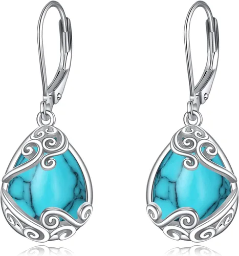 Miniatura 78 de Aretes colgantes con forma de lágrima de filigrana de piedra lunar de plata de ley 925 con cierre de palanca para mujer, regalos de joyería