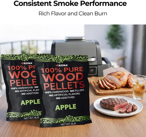 Miniatura 2 de Kona 100% pellets ahumadores de manzana, diseñados para parrilla Ninja Woodfire al aire libre, bolsa resellable de 2 libras