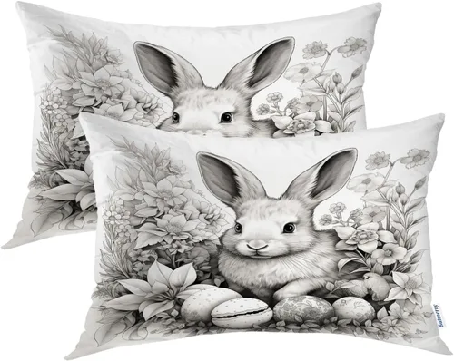 Miniatura 22 de Batmerry Juego de 2 fundas de almohada decorativas con estampado floral gris y blanco de 18 x 18 pulgadas, estilo victoriano con patrón de flores
