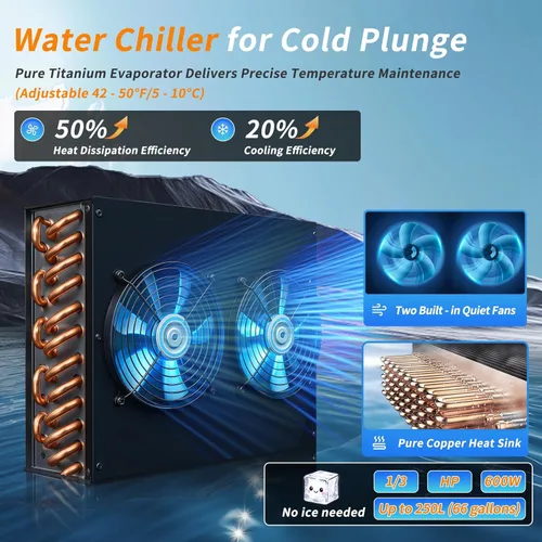 Miniatura 3 de Enfriador de agua para baño de hielo, enfriador de agua de 1/3 HP para bañeras frías, con bomba, filtro externo y medios de filtro, control remoto