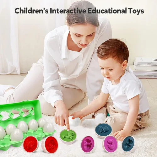 Miniatura 6 de Juguete de huevo de Pascua para niños pequeños – 12 piezas de huevos a juego de dinosaurios, regalo educativo para niños de 1 a 3 años