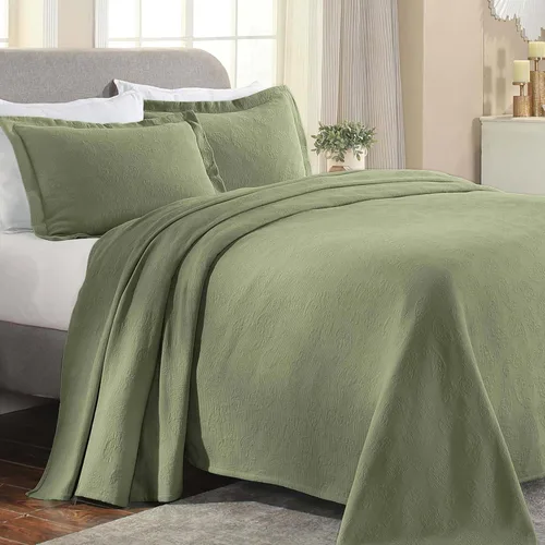 Superior colcha de una plaza de jacquard y matelasse 100 % algodón de alta calidad, turquesa, individual, Verde salvia, gemelo