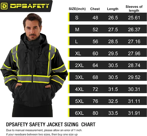 Miniatura 6 de Chaqueta de seguridad DPSAFETY, Parka reflectante de alta visibilidad, Chaqueta bomber de alta visibilidad con bolsillos y cremallera, Oscuro