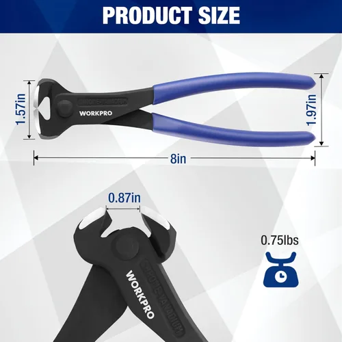 Miniatura 6 de WORKPRO Alicates de corte final de 8 pulgadas con extractor de uñas - Acabado negro en acero cromo vanadio, pinza de corte final de alto
