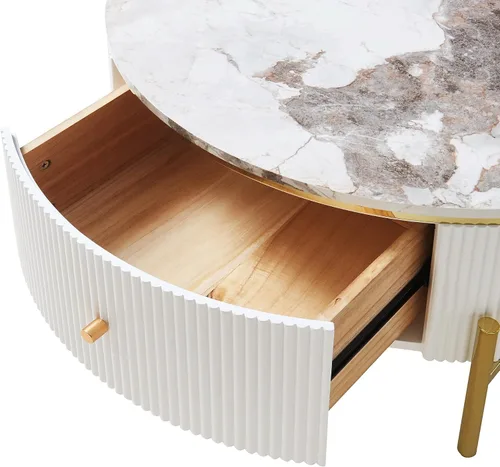 Miniatura 8 de Mesa de café redonda, mesa de café moderna de 31.5" con 2 cajones grandes de almacenamiento, tapa de mesa con patrón de mármol, mesa central