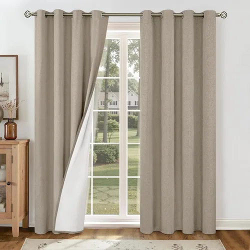 Miniatura 74 de YoungsTex - Cortinas de lino beige 100% opacas para dormitorio de 63 pulgadas de largo, cortinas cortas con aislamiento térmico y ojales