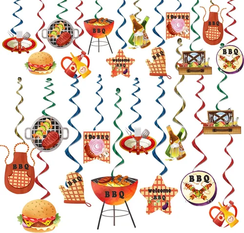 48 remolinos colgantes para barbacoa para patio trasero, fiesta de picnic de verano, parrilla de hamburguesa de doble cara, decoraciones de fiesta,