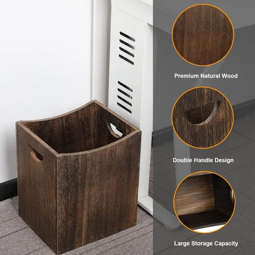 Miniatura 3 de Vrisa Basurero rectangular de madera de 5.3 galones con asas integradas, pequeño bote de basura para dormitorio, oficina, cocina, baño, debajo
