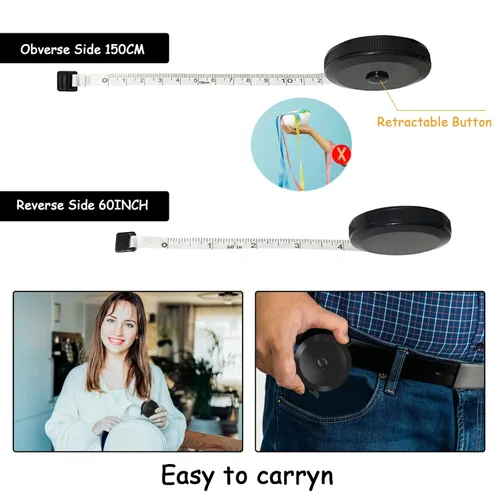 Miniatura 2 de Cinta métrica retráctil para coser, paquete de 30 cintas métricas de tela suave para medidas corporales, reglas de doble escala para tela a medida