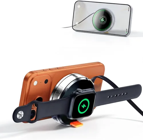 Miniatura 8 de Estación de carga inalámbrica compacta 3 en 1 para iPhone, Apple Watch y AirPods, cargador de viaje plegable magnético con cable USB-C retráctil