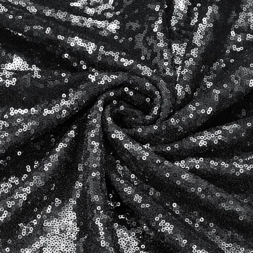 Miniatura 3 de PATIKIL Tela de lentejuelas negra, 4 yardas de longitud 4.9 pies de ancho, tela de malla con lentejuelas con purpurina completa para coser