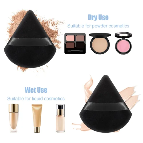 Miniatura 3 de Pimoys 12 esponjas de maquillaje triangulares para polvo suelto, base de terciopelo, esponja para maquillaje de belleza, color negro