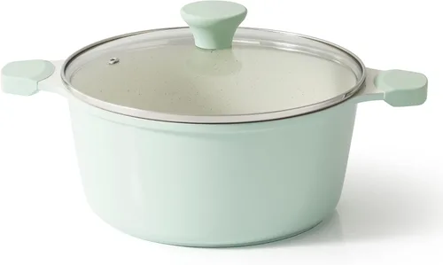 Miniatura 11 de SENSARTE Olla de cerámica antiadherente con tapa, olla de cocción de inducción de 4.5 cuartos de galón con tapa de vidrio templado, olla