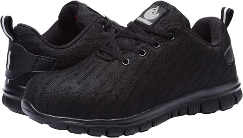 Miniatura 8 de DYKHMILY Zapatos deportivos con punta de acero para hombres y mujeres, zapatos de trabajo ligeros, antideslizantes, zapatos de seguridad