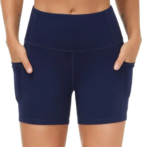 Miniatura 2 de THE GYM PEOPLE - Pantalones cortos de yoga para mujer, con cintura alta, control de abdomen y bolsillos profundos, para gimnasia, entrenamiento