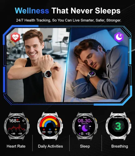 Miniatura 7 de Reloj inteligente militar para hombre, 730 mAh/1.62 pulgadas HD de pantalla grande, linterna/más de 110 modos deportivos, reloj de seguimiento