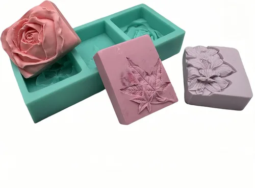 Miniatura 2 de Molde de jabón de flores de 3 cavidades, molde de silicona para hacer jabón natural, molde de cera para velas decoradas, moldes de resina para Molde