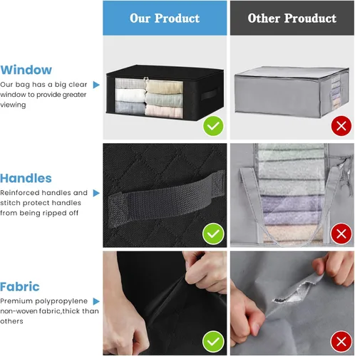 Miniatura 4 de HomeHacks Paquete de 3 bolsas organizadoras de ropa, caja de almacenamiento plegable con gran ventana transparente y asas resistentes para armario