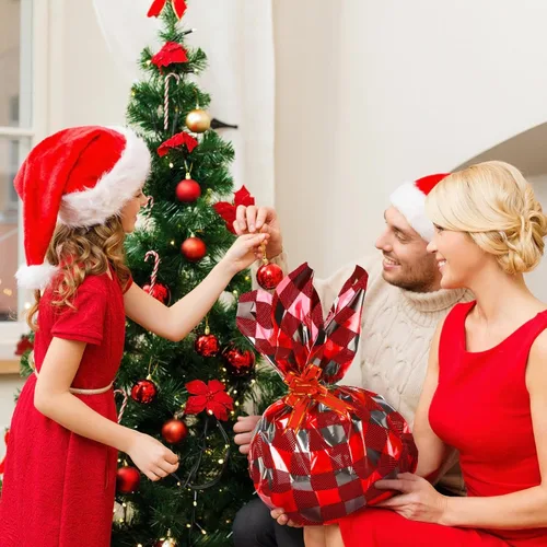 Miniatura 4 de Teling Rollo de papel de celofán navideño de 100 pies de largo, 32 pulgadas de ancho, 3.1 mil de grosor, bolsas de regalo de plástico, cesta grande