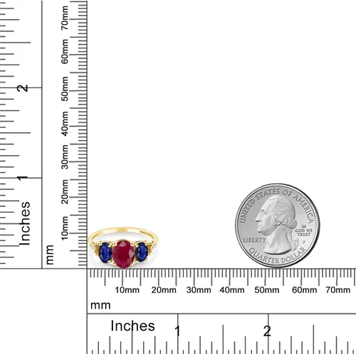 Miniatura 3 de Gem Stone King Anillo de compromiso ovalado de oro amarillo de 10 quilates con rubí rojo y zafiro azul para mujer 529 quilates piedra natal