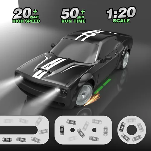 Miniatura 2 de Coche de control remoto 4WD RC Drift Car 2.4GHz escala 1:20 20 KM/H auto de carreras de alta velocidad con 2 baterías recargables, luces LED, 50