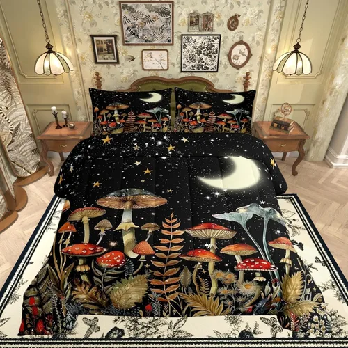 Miniatura 24 de Castle Fairy Juego de edredón tamaño twin con lobo, animales salvajes y plantas, exótico, bohemio, loto misterioso, colección de cama suave