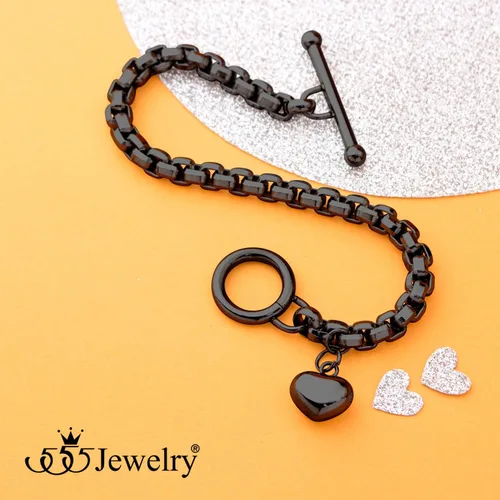 Miniatura 4 de 555Jewelry Pulsera de acero inoxidable con cadena de eslabones y corazón para mujeres y niñas