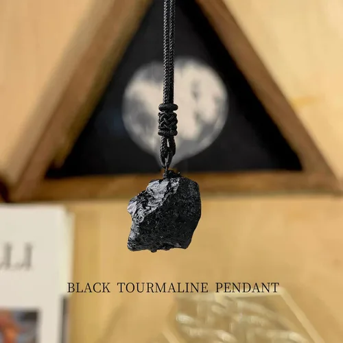 Miniatura 4 de Apengshi Colgante de turmalina negra de cristal natural, collar con colgante de piedra curativa irregular, colgante de piedra curativa irregular