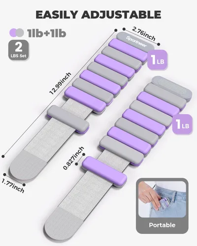 Miniatura 9 de Sportneer 2025 - Juego de pesas ajustables para muñeca y tobillo para mujeres y hombres - 1 par (1 lb/2 lb cada una) Juego de pulseras ajustables