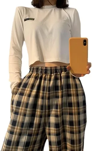 Grunge - Jeans holgados Y2k vintage de celosía gótica de pierna recta para mujer, pantalones casuales punk, ropa urbana de Fairycore