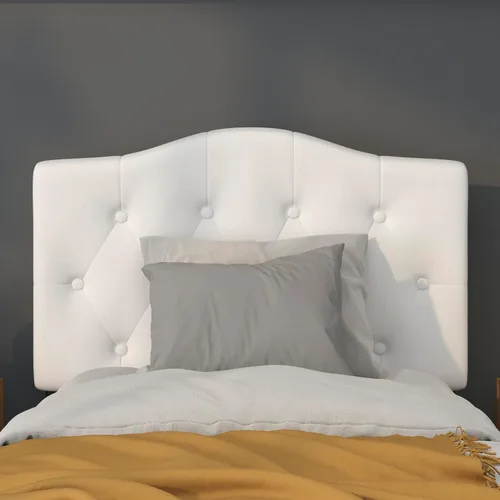 Miniatura 4 de BizChair Cabecero tapizado capitoné tamaño individual en tela blanca Blanco
