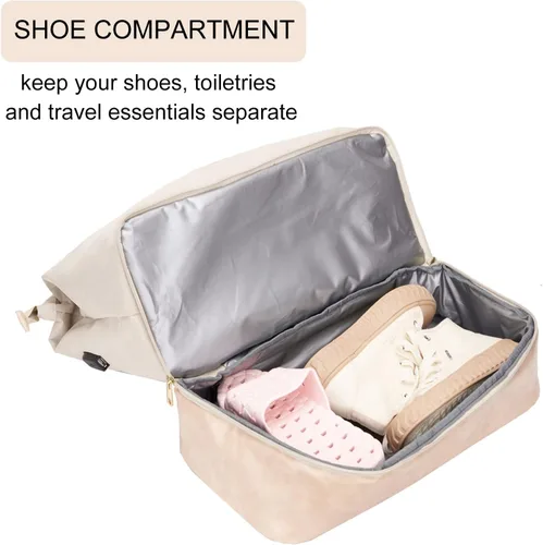 Miniatura 3 de MINKARS Bolsa Weekender, Beige, Bolsa de fin de semana con compartimento para zapatos