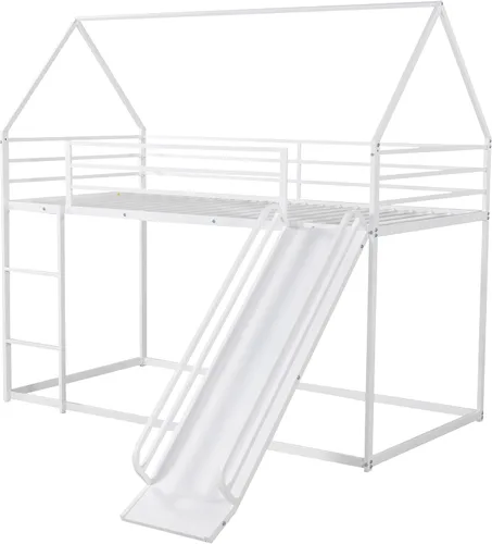 Miniatura 9 de Harper & Bright Designs - Litera metálica individual sobre individual con tobogán, litera con techo y escalera para niños y adolescentes, color negro