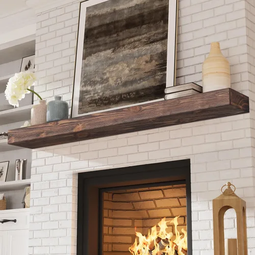 Miniatura 17 de Eshoma - Repisa para chimenea artesanal; estante sólido para colocarse sobre la chimenea; estante flotante montado en la pared con soportes Nogal