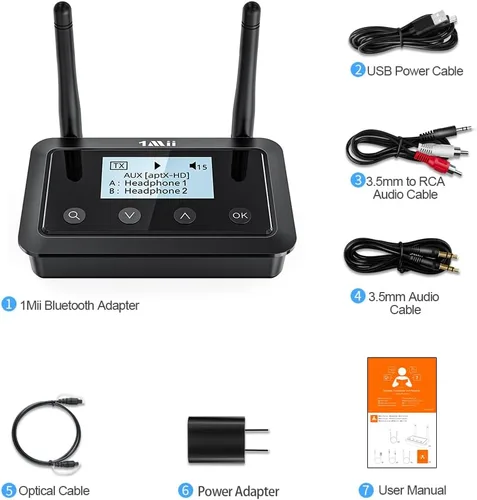 Miniatura 8 de 1Mii B03+ Receptor transmisor Bluetooth para TV Home Stereo, adaptador Bluetooth 5.3 de largo alcance para audio de TV con pantalla, aptX baja
