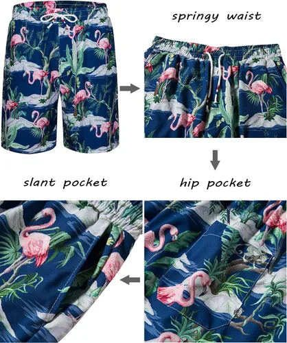 Miniatura 6 de fohemr Mens Hawaiian Shirt and Short Beach Set Match Tropical PineappleFlamingo Pattern Outfits Short Sleeve Short 2 PC