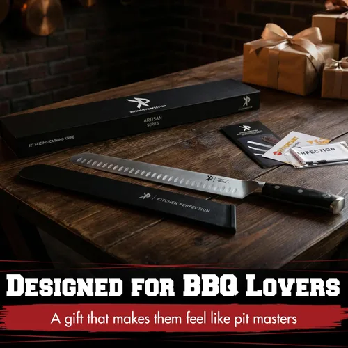 Miniatura 7 de Kitchen perfection Cuchillo de Brisket de 12 pulgadas para tallar y cortar carne - Borde Granton de acero alemán ultra afilado de alta calidad