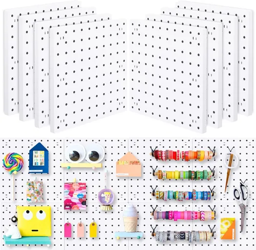8 piezas de paneles organizadores de pared con tablero de clavijas, tablero de clavijas blanco para montar en la pared para sala de manualidades,