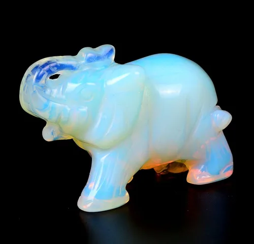 Miniatura 5 de Estatua de cristal de cuarzo de elefante de ópalo,Piedra preciosa tallada con cristal curativo natural,Escultura de bolsillo Piedra de fluorita