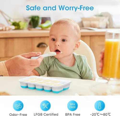 Miniatura 3 de DOQAUS Bandeja para cubitos de hielo con tapa y contenedor - Paquete de 4 bandejas de cubitos de hielo de silicona para congelador, kits de cubeta